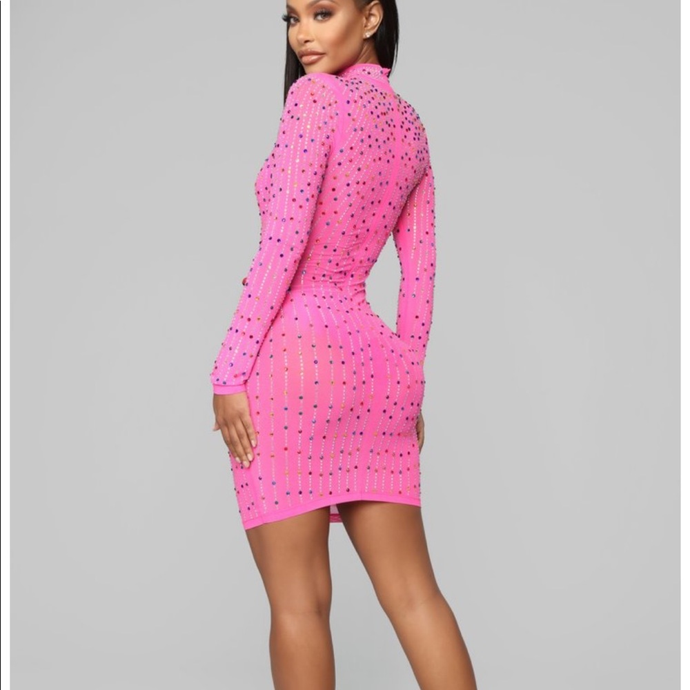 Ray Of Colors Rhinestone Dress - Hot Pink